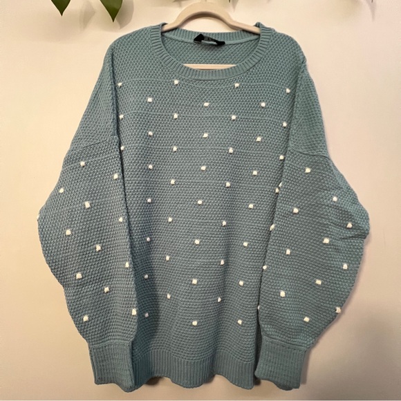Light Blue Polka Dot Knit Sweater || Long Tall Sally || US6-8 - Picture 1 of 4